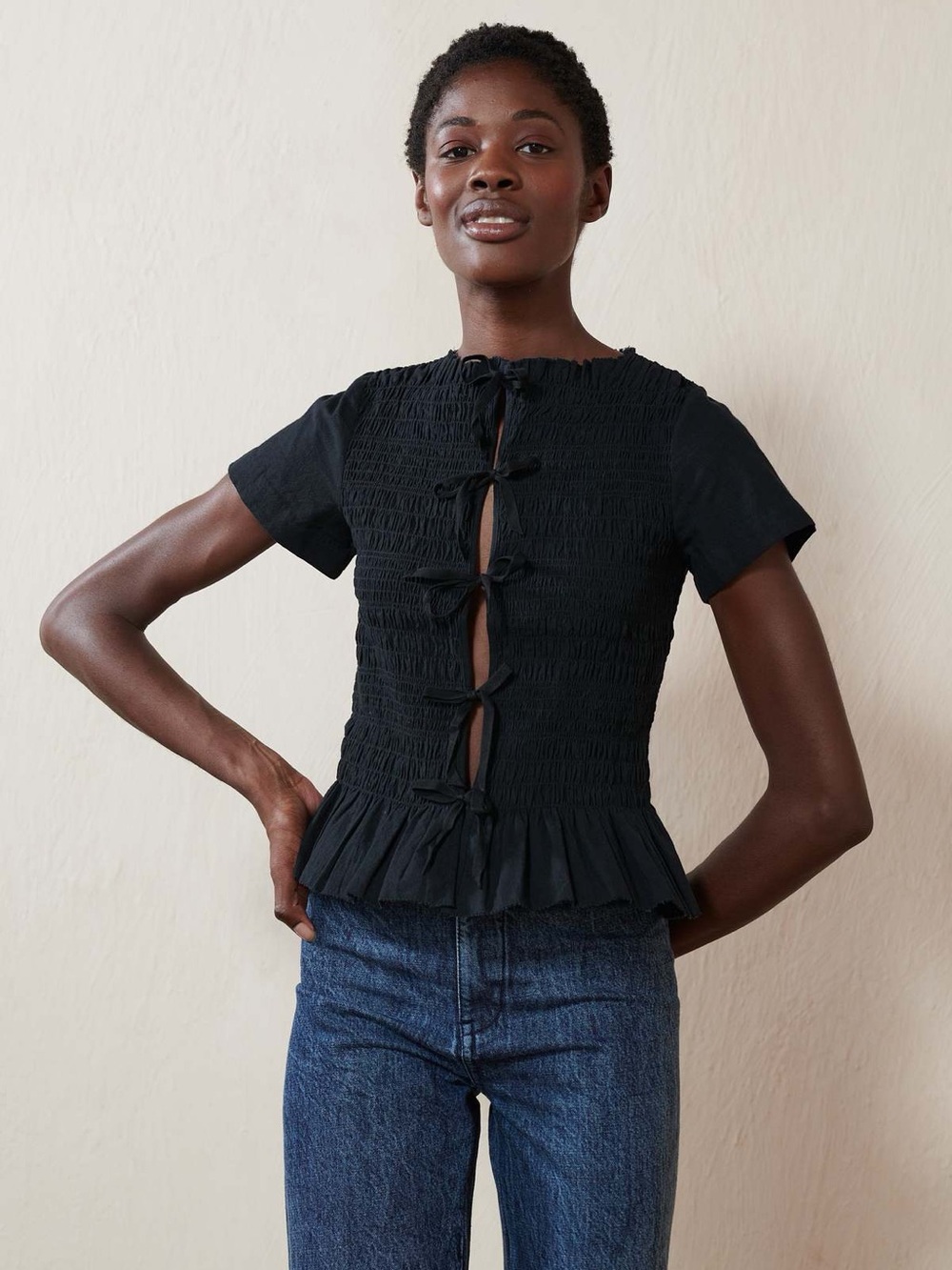 ‼️Maria Stanley Ferne Reversible Black Top Bow Tie Blouse